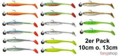 Cormoran Crazy Fin Shad RTF 10cm 13cm 2er Pack mit Jighaken Hecht Barsch Zander