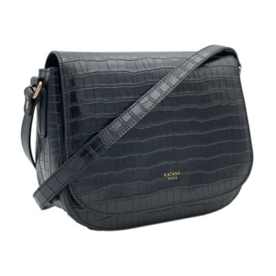 Sac porté croisé en cuir croco noir