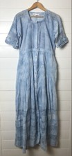 LOVESHACKFANCY Edie Short Sleeve Midi Dress Size XS $325 Washed Denim Hand Dye