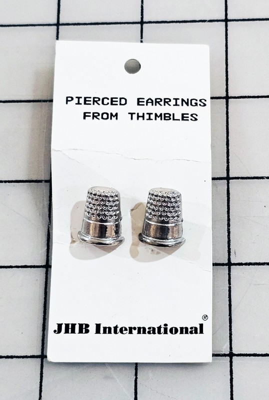 Vintage Silver Look Thimble Pierced Post Earrings JBH Internat Sewing Bling NOS