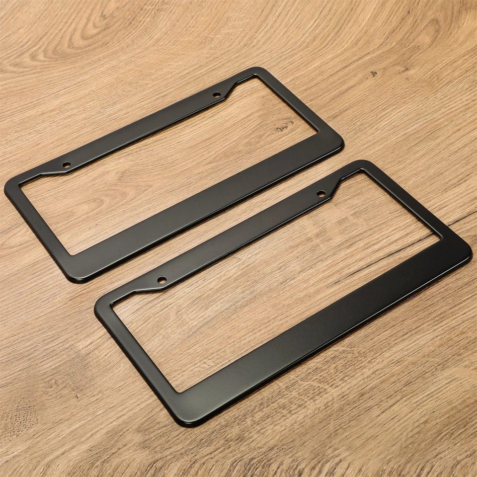 Stainless Steel Universal Black License Plate Frame Tag Cover Screw Caps 2PCS - Image 3 of 4