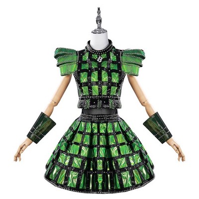 Queen Anne Boleyn Cosplay Costume Women Green Sequined Rivet Dress Musical Set
