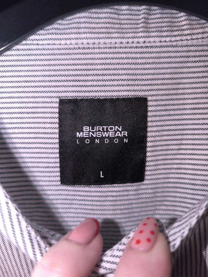 Burton Menswear London Pinstripe Grandad Collar Shirt Size L - Image 3 of 4