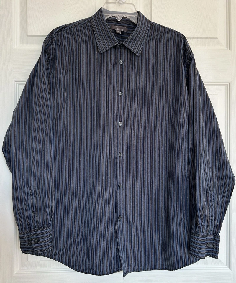 (2) Camisas de manga larga a rayas negras y azules/púrpura Cezani para hombre ~ talla XL Foto 2 de 4