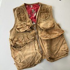 Vintage 60s 70s Hunting Fishing Vest Tan Canvas Distressed Utility Vest