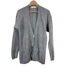 Valerie Stevens Luxury Yarns Gray Lambswool Angora Soft Cardigan Sweater Medium