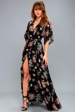 NWT Lulu’s Sweet Bouquet Black Floral Print Wrap Maxi Dress Size S Whimisi Fairy
