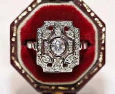 Art Deco Style 3.12Ct Lab Created Diamond Engagement 14K White Gold Finish Ring