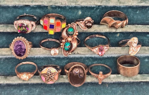Vintage Lot 14 Sterling Silver Rings, Various Sizes, styles  58.2 Grams Lot #1