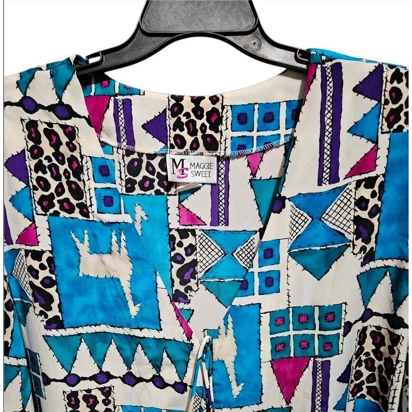 Blusa boho Maggie Sweet para mujer 2X túnica estampado geométrico llamas hecha en EE. UU. Foto 3 de 4