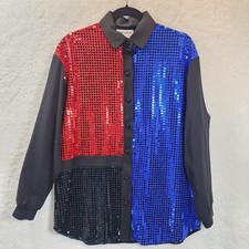 Vintage Shiny Sequin Button Front Womens Blouse Top 10 USA Disco 90s Party Retro