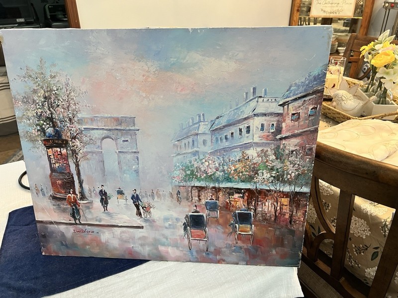 Davidson Signed Impressionist Paris City Street Scene Painting on Canvas 20x24