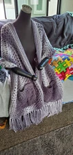 Crocheted Pocket Shawl In Verigated Grays