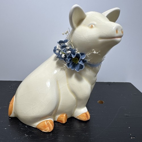 Vintage Pair Lefton Ceramic Pig with Blue Flowers Free Shipping - Picture 10 of 17