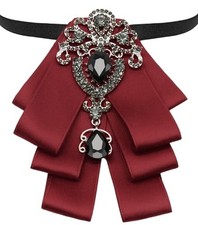 Mens Bow Tie Pre Tied Satin Ribbon Rhinestone Bowtie for Women and Men Burgundy