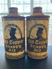 (2) Old Topper Ale, IRTP J-Spout CTs TO, Empty Outdoor Cans, Holes, Fading, Dent