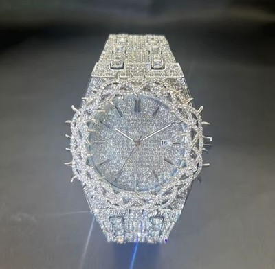Brand New Men s 2026 Simulated Moissanite Iced Out Thorns Watch 