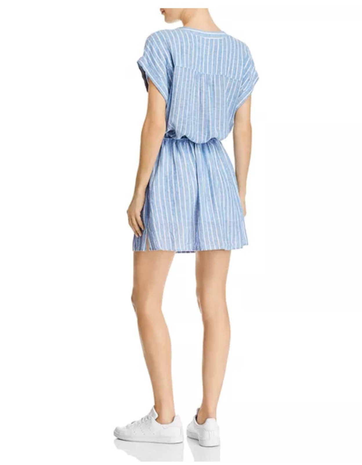 Rails Emma St. Germain Stripe Mini Dress Size S Blue V-Neck Linen Beachy Boho image 2