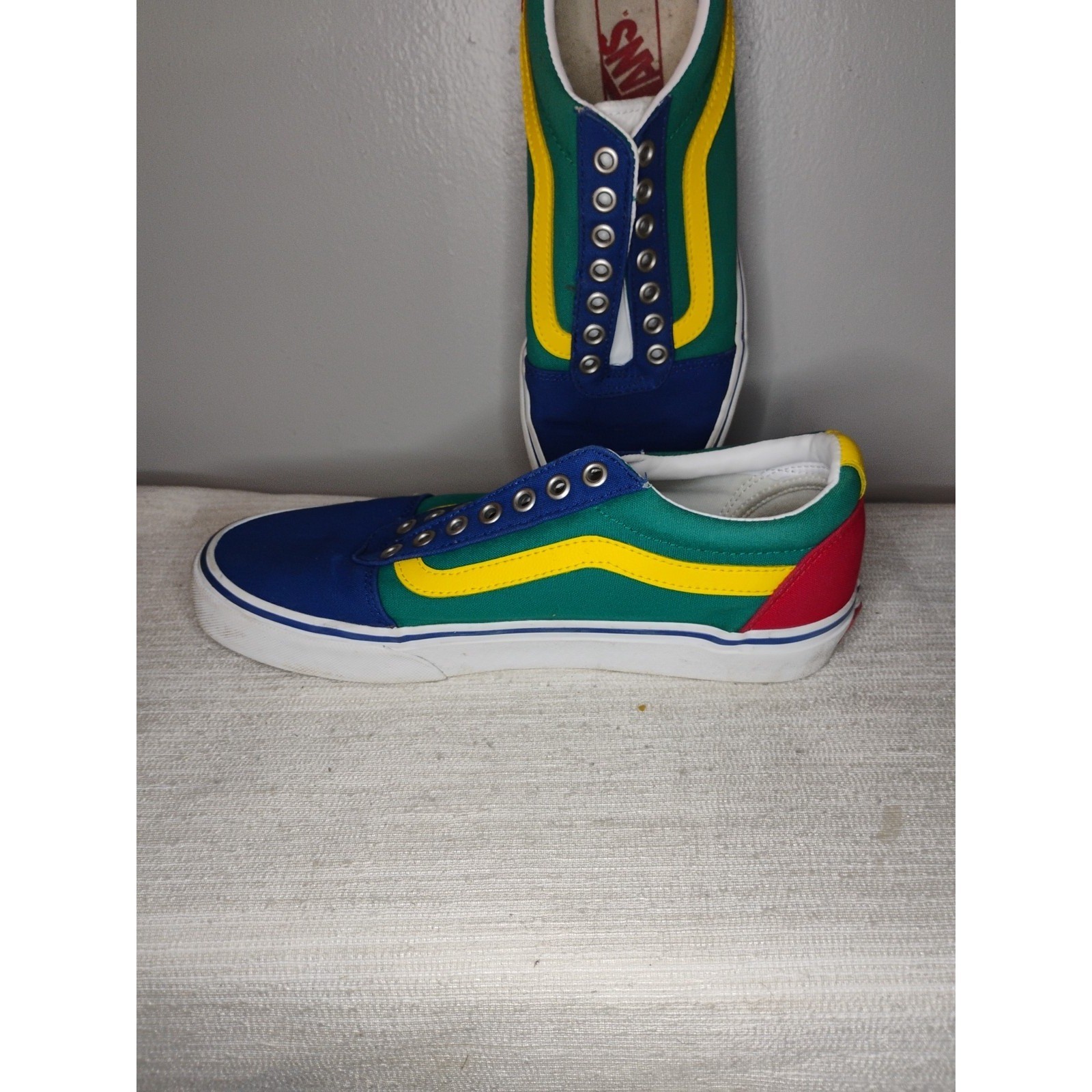 Vans Old Skool Men's 7 Off The Wall Laced Skate Shoes Blue Yellow Green Red Y2K thumbnail 8