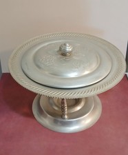 Vintage Hand-Wrought Aluminum Casserole Server/Chaffing Dish with Ornate Lid