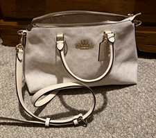 Coach Gray Pebbled Satchel Top Handle Bag Detachable Strap Gold Hardware Zip