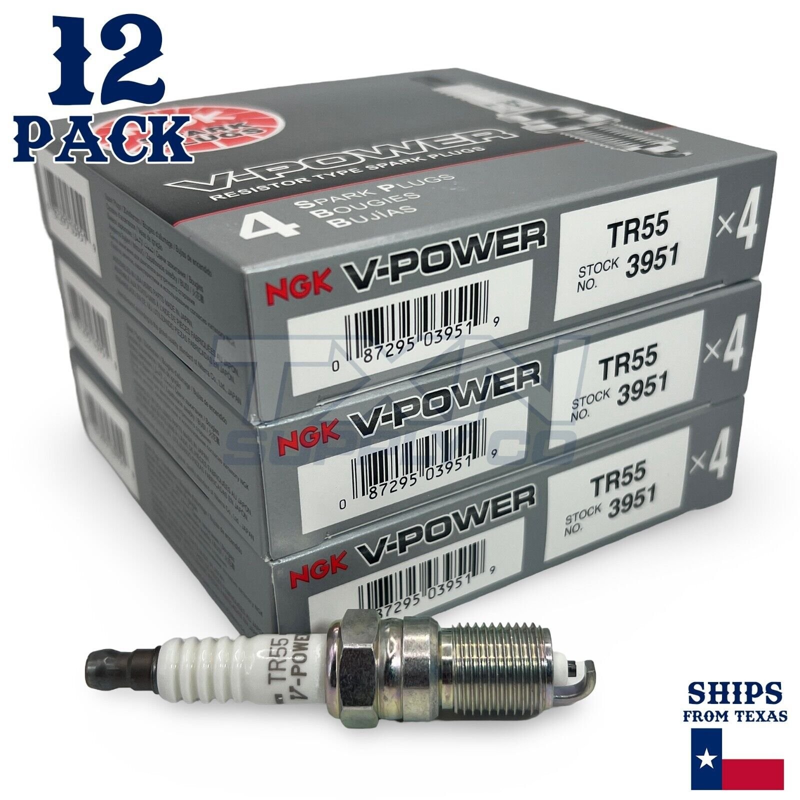 NGK 3951 TR55 V-Power Spark Plugs for T20EPR-U15 T16EPR-U15 SP446 - 12 Pack
