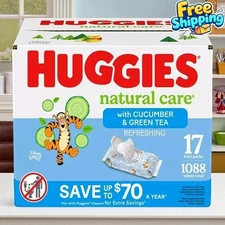Huggies Natural Care Baby Wipes Cucumber and Green Tea Pack of 17 and 1088 Wipes