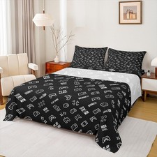 Gaming Gamepad Sheet Set Queen Size,Video Games Controller Bedding Set,Black ...
