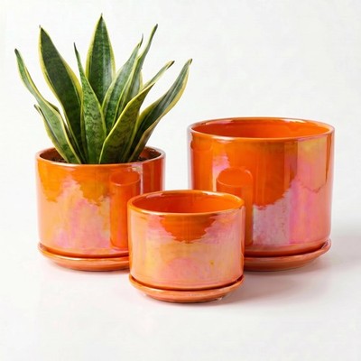 ''Set of 3 Ceramic Plant Pots with Drainage for Succulents, Cacti, Pothos''