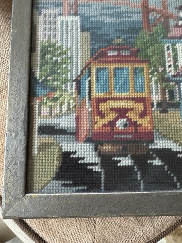 SAN FRANCISCO, CALIFORNIA Handmade Needlepoint Canvas Art Framed 8.5”x 15” - Picture 5 of 9