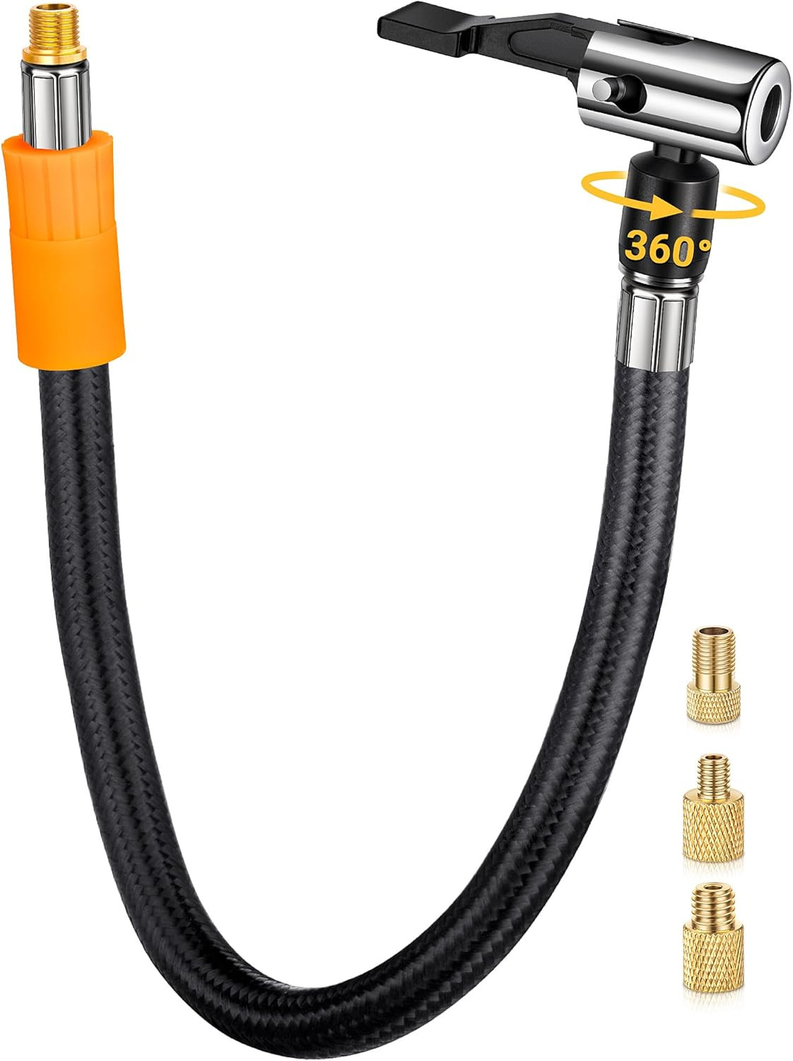 Tire Inflator Hose Adapter with 360-Degree Swivel Tire Air Chuck, 11 Inch Lock O