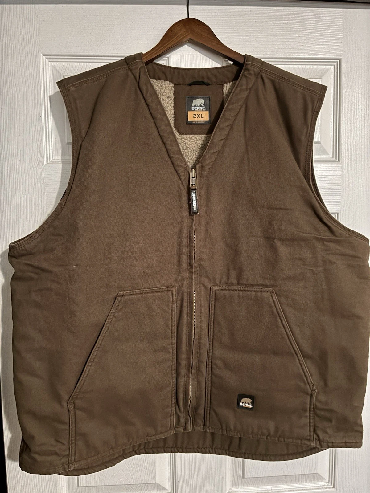 Men's 2XL Brown Berne Workwear Vest Sherpa Lined