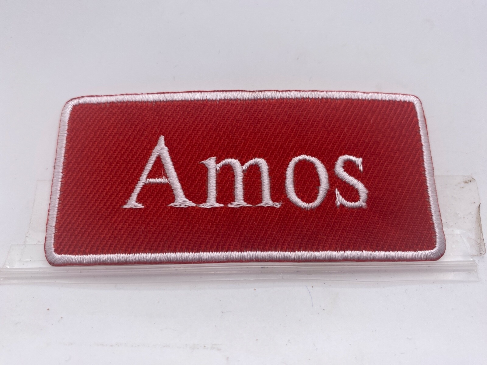 AMOS  NEW EMBROIDERED  SEW / IRON ON NAME PATCH ASSORTED COLORS