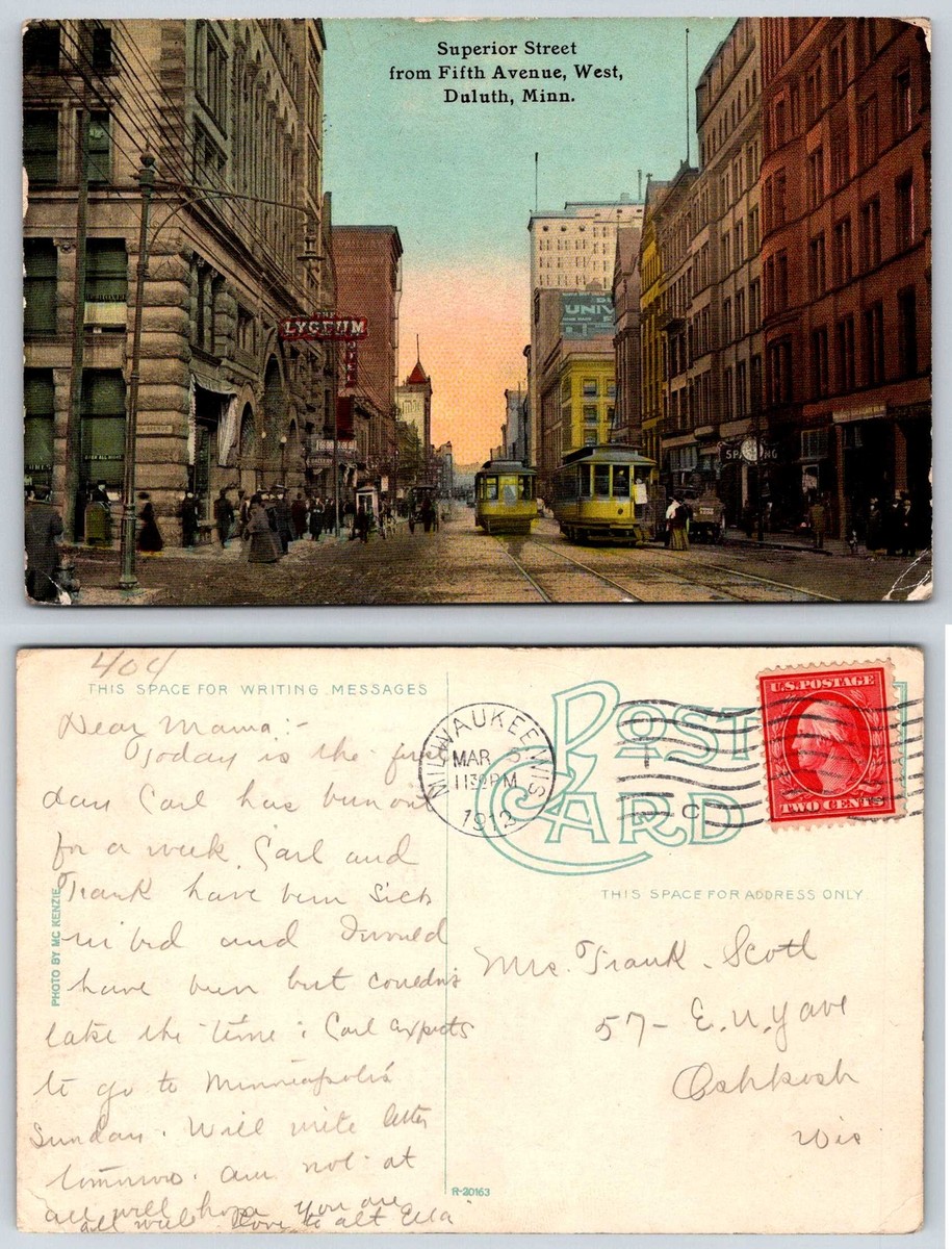 Duluth Minnesota SUPERIOR STREET FROM FIFTH AVENUE LYCEUM THEATRE 