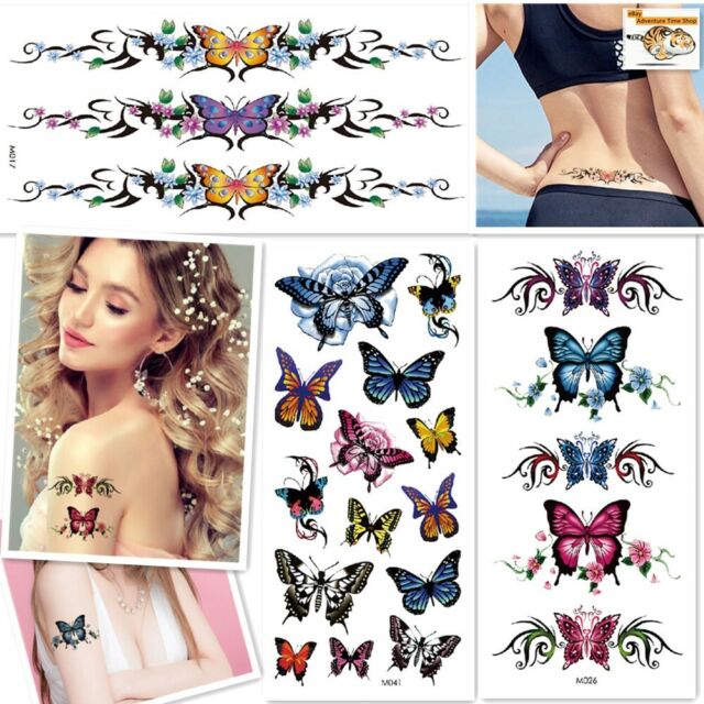 3 Sheets/Set Temporary Tattoo Stickers Waterproof 3D Butterfly Flowers Body Art