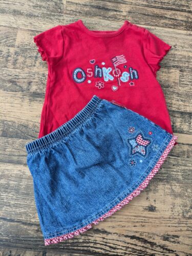 Falda y camisa de mezclilla azul vintage OshKosh B'gosh niñas pequeñas 24 Mos bandera - Imagen 3 de 13