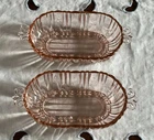 HOCKING PINK DEPRESSION GLASS OLD CAFE 2 OBLONG OLIVE RELISH DISHES 1930S