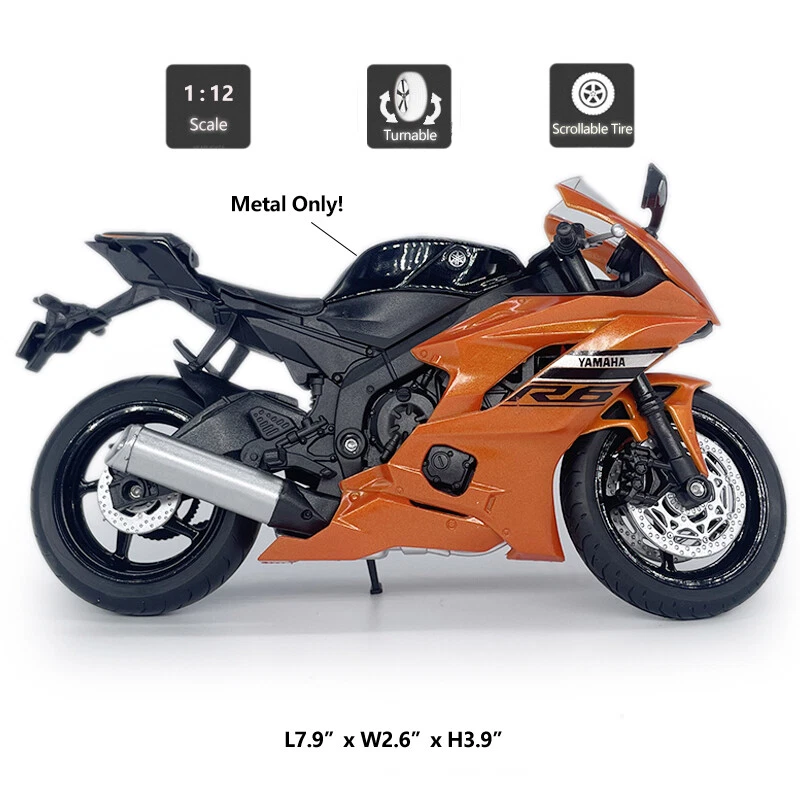 Modelo de motocicleta Yamaha YZF-R6 escala 1/12 diecast vehículo de juguete niños regalos naranja Foto 2 de 4