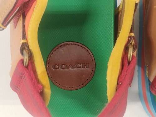 COACH Trail Webbed Straps Leather Trim Womens Sz 11B Platform Multicolor Sandals - Picture 19 of 21