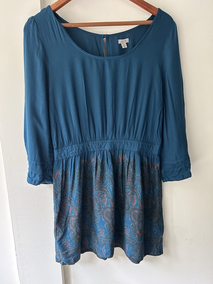 Ecote Small Urban Outfitters Teal Open Back Paisley 3/4 Sleeve Tunic Mini  Dress | eBay