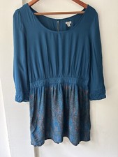 Ecote Small Urban Outfitters Teal Open Back Paisley 3/4 Sleeve Tunic Mini Dress