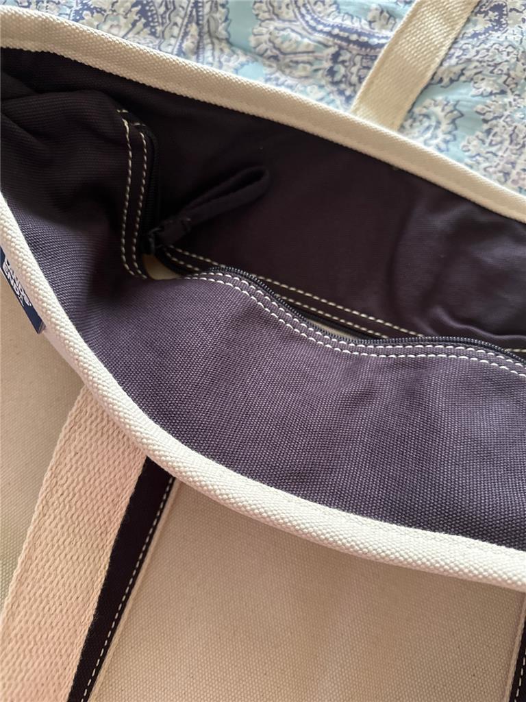 Lands End Large Zip Canvas Tote Bag Navy Embroidered