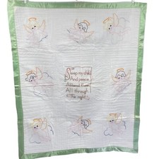Angel embroidered baby crib quilt blanket unfinished  satin trim