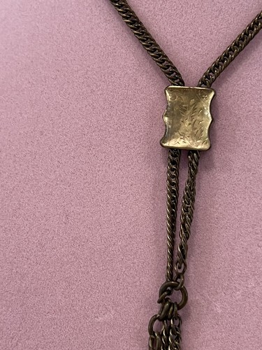 Victorian Key Fob Necklace Slide Chain Tiger Eye Onyx Antique Vtg Pendant - Picture 4 of 16