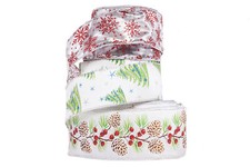 Wire Edged Christmas Ribbon Metallic Snowflake Tree Mistletoe Red Green
