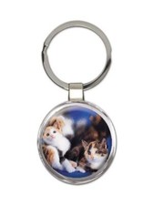 Cat : Gift Round Keychain Cute Animal Kitten Funny Friend Feline Pets Lover