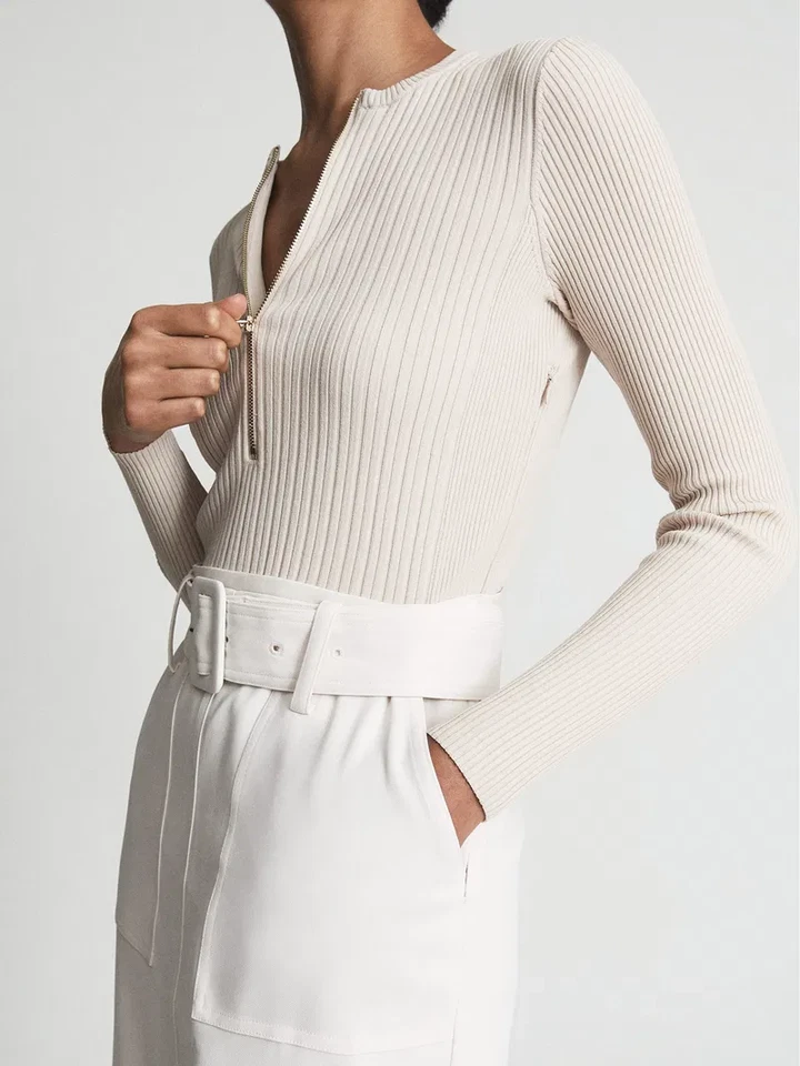 Vestido midi lápiz híbrido REISS Allani con cinturón en neutro Reino Unido talla 8 Foto 4 de 4