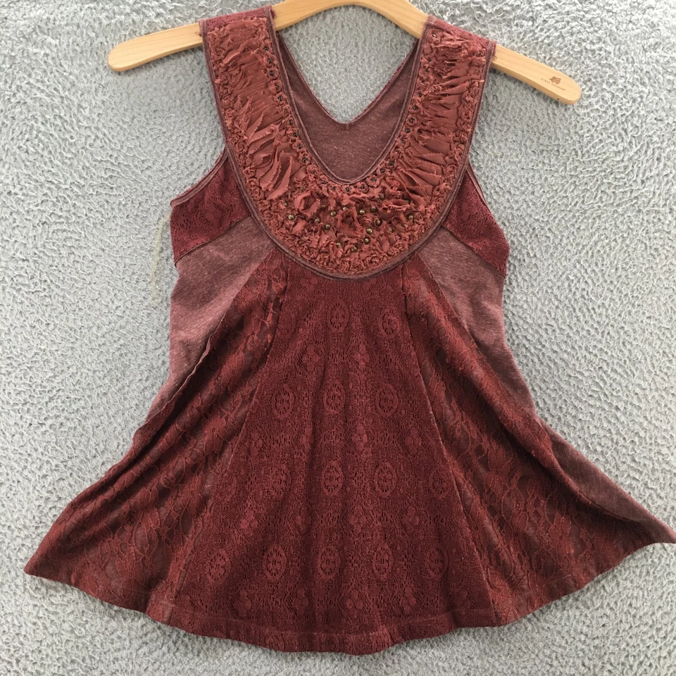 Blusa sin mangas con hebilla para mujer XS roja pulóver sin mangas cuello redondo encaje nueva Foto 2 de 4