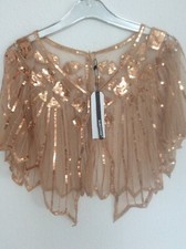 BABEYOND. Beautiful Gold Sequin Shrug or Shoulder Cape. Lovely Evening Wrap. O/S