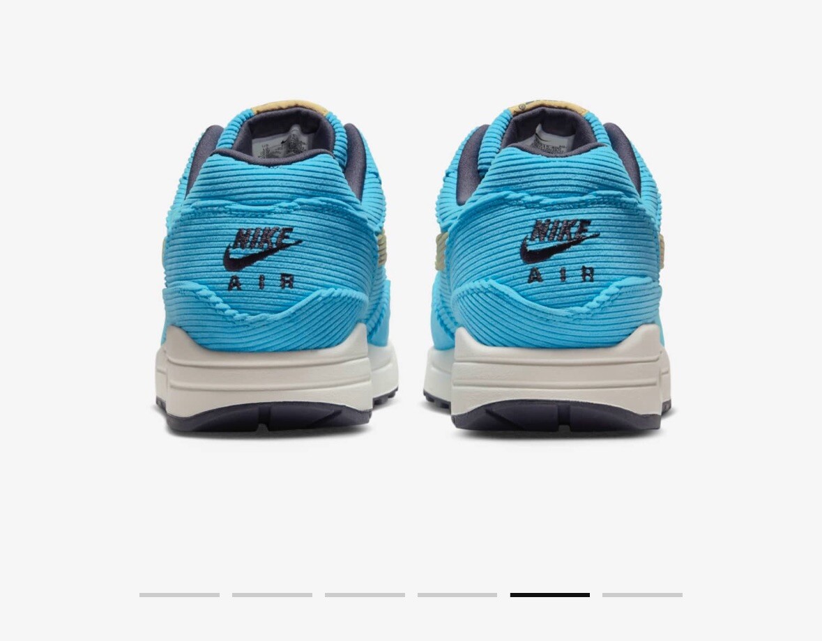 Nike Air Max 1 Premium Corduroy Baltic Blue size 9 Running Shoes